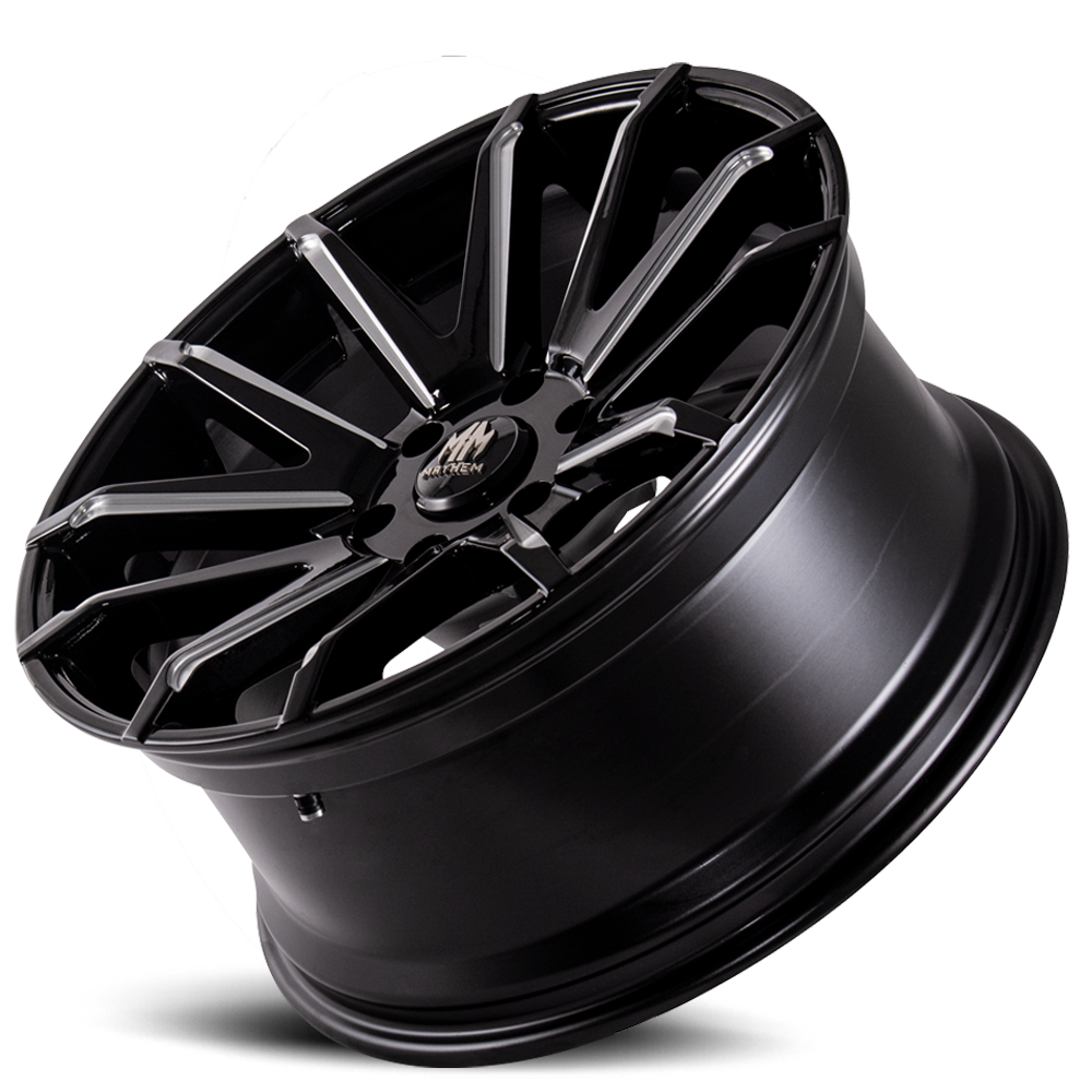 Mayhem Luxury Wheels Crossfire 8109 22x9.5 Milled Spokes Gloss Black 25 Off Set 5 Lug 6.23 BSM 110 Bore Cast Aluminum