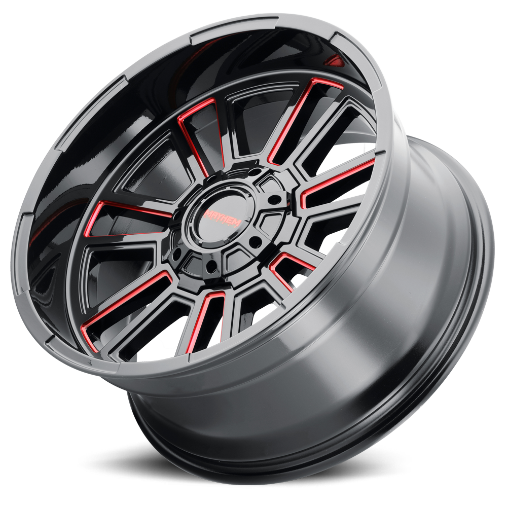 Mayhem Offroad Wheels Apollo 8115 RD 20x10 Prism Red Milled Gloss Black -19 Off Set 5 Lug 4.75 BSM 87.1 Bore Cast Aluminum