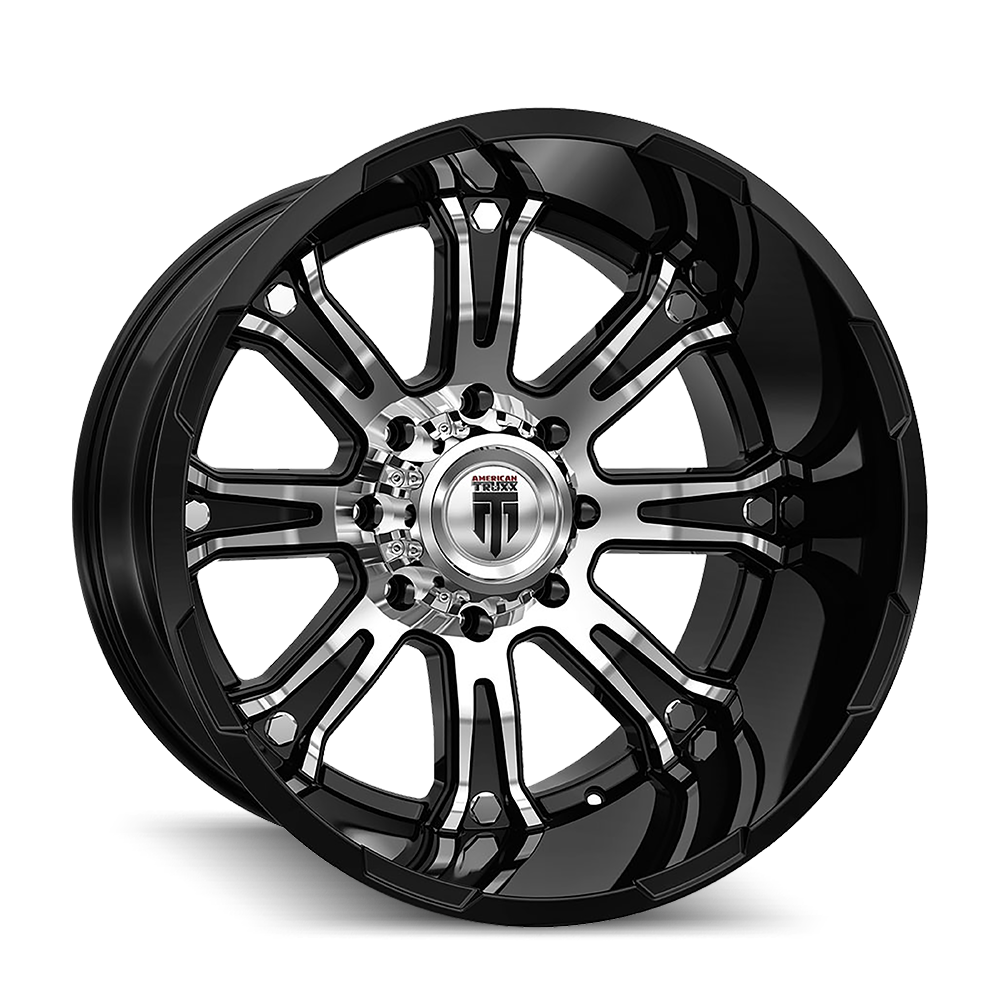 Bomb AT154 Gloss Black Machined 20X12 6-135 -44MM 87.1MM Off Road Wheels American Truxx