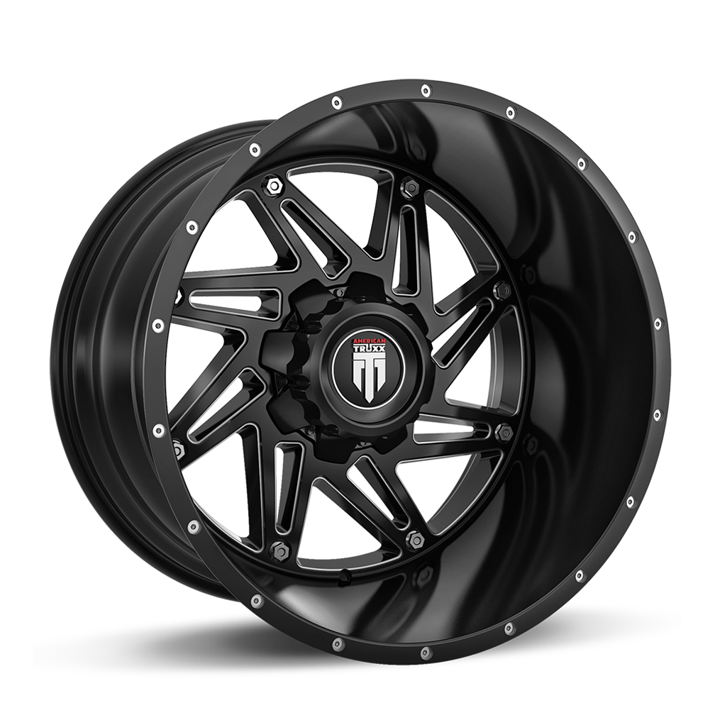 Warrior AT165 Gloss Black Milled 20X12 5-139.7 -44MM 110.3MM Off Road Wheels American Truxx