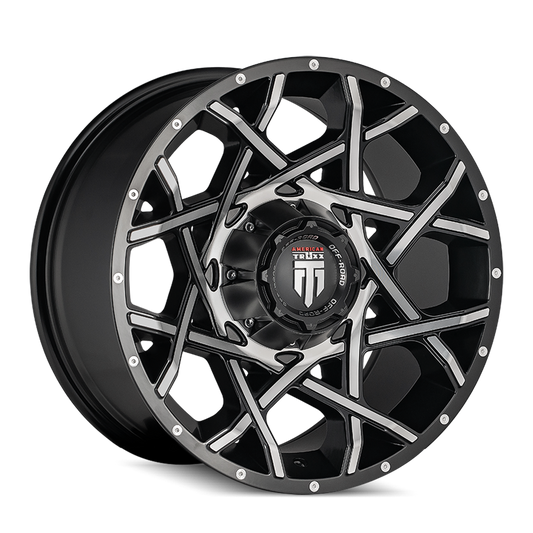 Gridlock AT1901 Gloss Black Machined 20X12 8-165.1 -44MM 125.2MM Off Road Wheels American Truxx