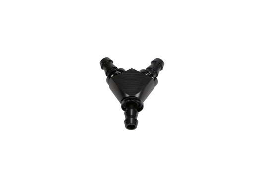 3/8" Black Anodized Aluminum Y Barbed Fitting (For -6 Pushlock Hose)