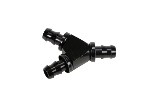 1/2" Black Anodized Aluminum Y Barbed Fitting (For -8 Pushlock Hose)