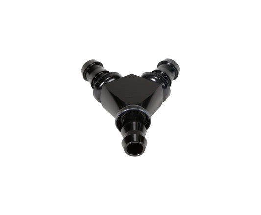 1/2" Black Anodized Aluminum Y Barbed Fitting (For -8 Pushlock Hose)