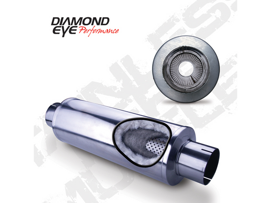 Diesel Muffler 30 Inch Round 4 Inch Center Inlet/Outlet Stainless Performance Perforated Diamond Eye