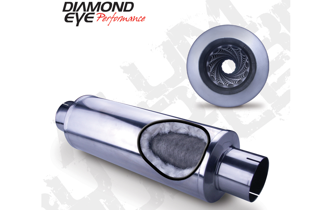 Exhaust Muffler 4 In. Inlet/Outlet Louvered Packed Muffler 24 In. Body 7 In. Case Stainless Diamond Eye