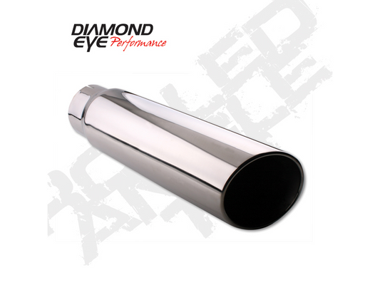 Exhaust Tail Pipe Tip Rolled Angle Cut 5 Inch ID X 5 Inch OD X 12 Inch Long 304 Stainless Diamond Eye