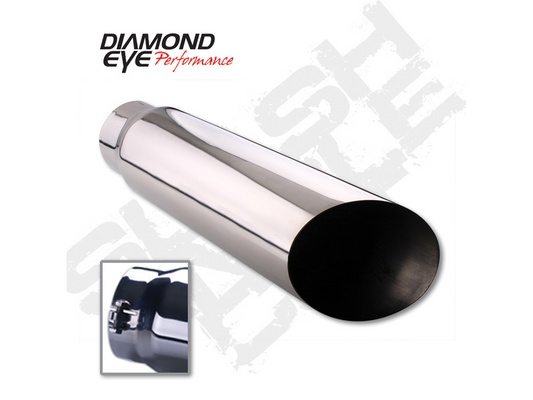 Exhaust Tail Pipe Tip Bolt-On Rolled Angle Cut 5 inch ID X 6 Inch OD X 18 Inch Long 304 Stainless Diamond Eye