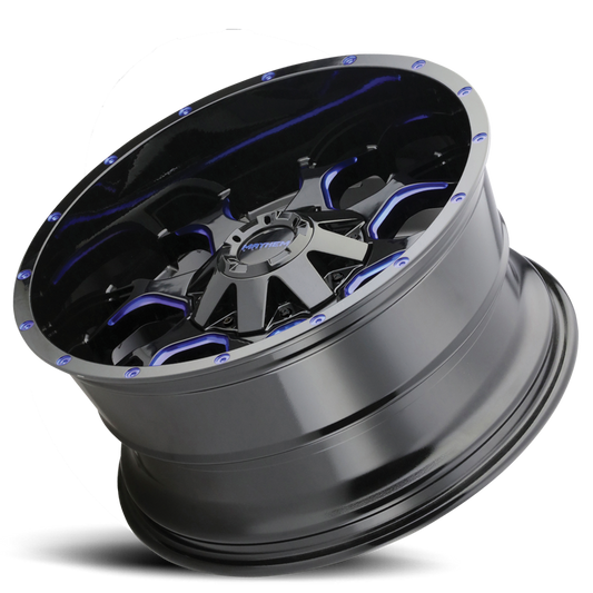 Mayhem Offroad Wheels Warrior 8015 BL 20x10 Prism Blue Black -25 Off Set 6 Lug 4.52 BSM 106 Bore Cast Aluminum