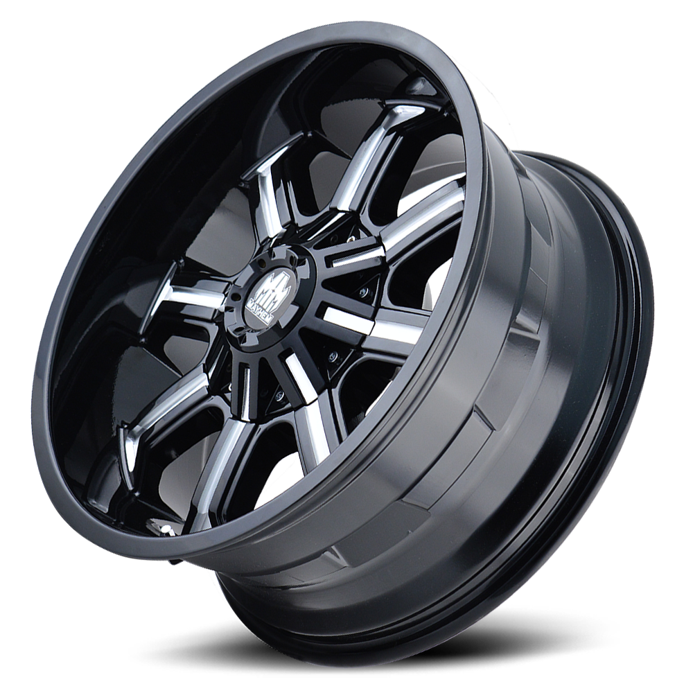 Mayhem Offroad Wheels Beast 8102 BK 20x9 Milled Spokes Black -12 Off Set 8 Lug 4.53 BSM 130.8 Bore 165.1 Bolt Circle Cast Aluminum