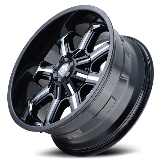 Mayhem Offroad Wheels Beast 8102 BK 20x9 Milled Spokes Black -12 Off Set 8 Lug 4.53 BSM 130.8 Bore 165.1 Bolt Circle Cast Aluminum