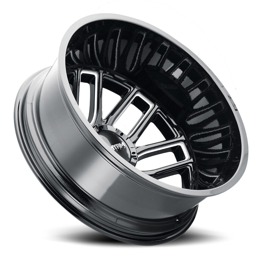 Mayhem Dually Wheels Cogent Dually 8107D 20x8.25 Outer Dually Milled Spokes Gloss Black -192 Off Set 8 Lug -2.93 BSM 124.9 Bore 170 Bolt Circle Cast Aluminum