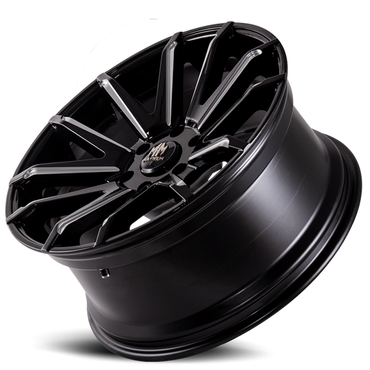 Mayhem Luxury Wheels Crossfire 8109 22x9.5 Milled Spokes Gloss Black 25 Off Set 6 Lug 6.23 BSM 87.1 Bore Cast Aluminum