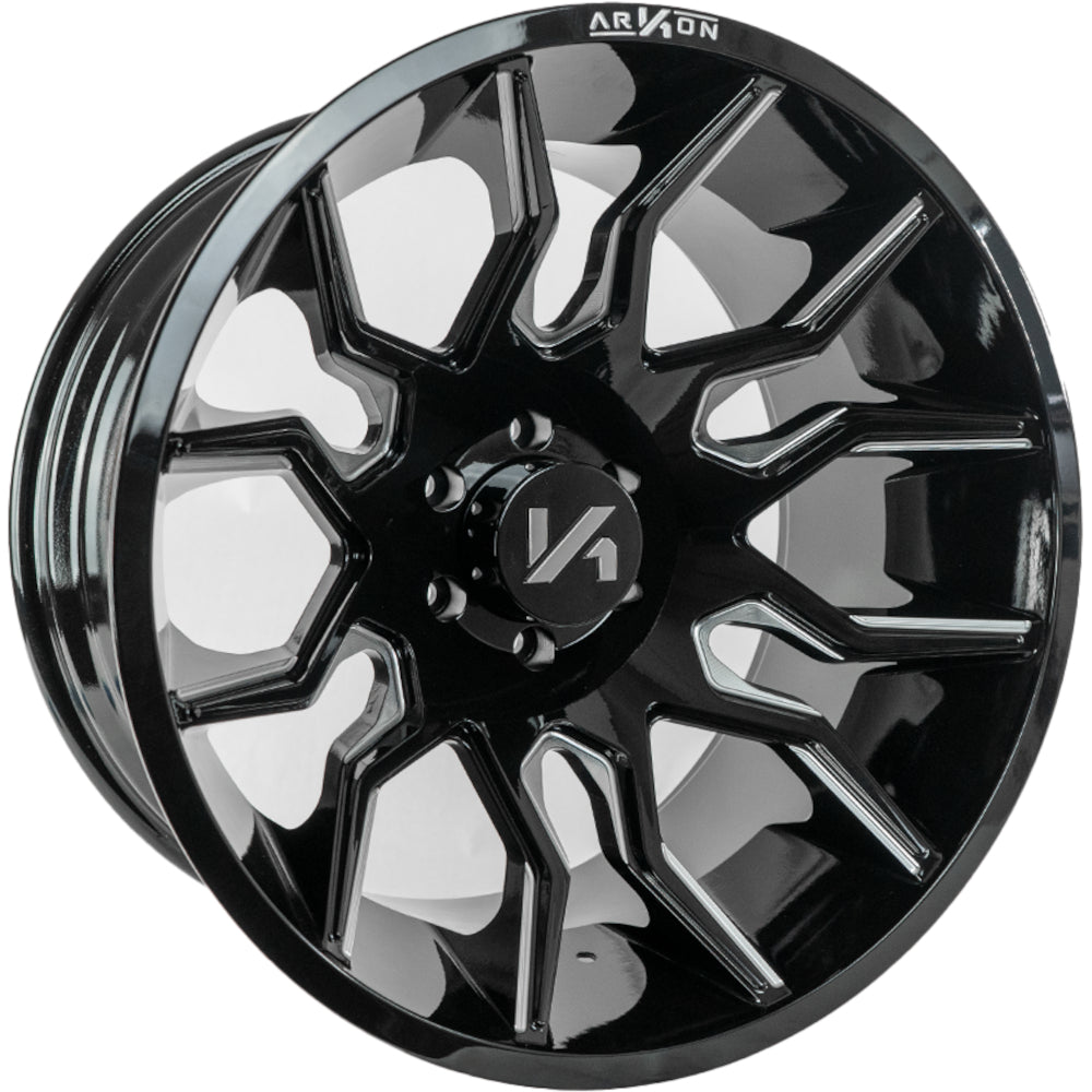 Roosevelt Off Road Wheels Gloss Black Milled Edges 20x12 6x5.5 -51 108mm Arkon Off Road