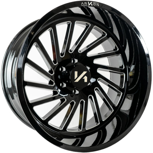 Caesar Off Road Wheels Gloss Black Milled Edges 22x12 Left 8x170 -51 125.5mm Arkon Off Road