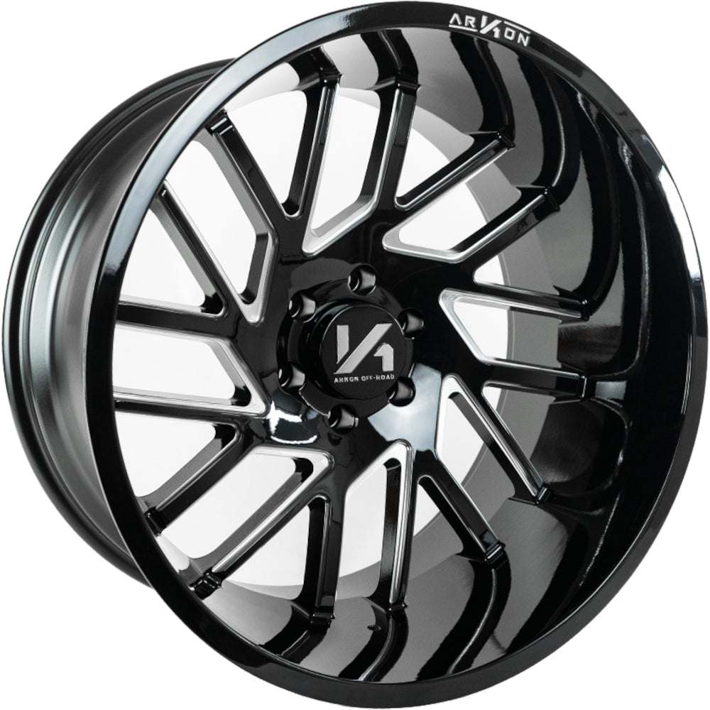 Mandela Off Road Wheels Gloss Black Milled Edges 20x10 Right 6x5.5 -25 108mm Arkon Off Road