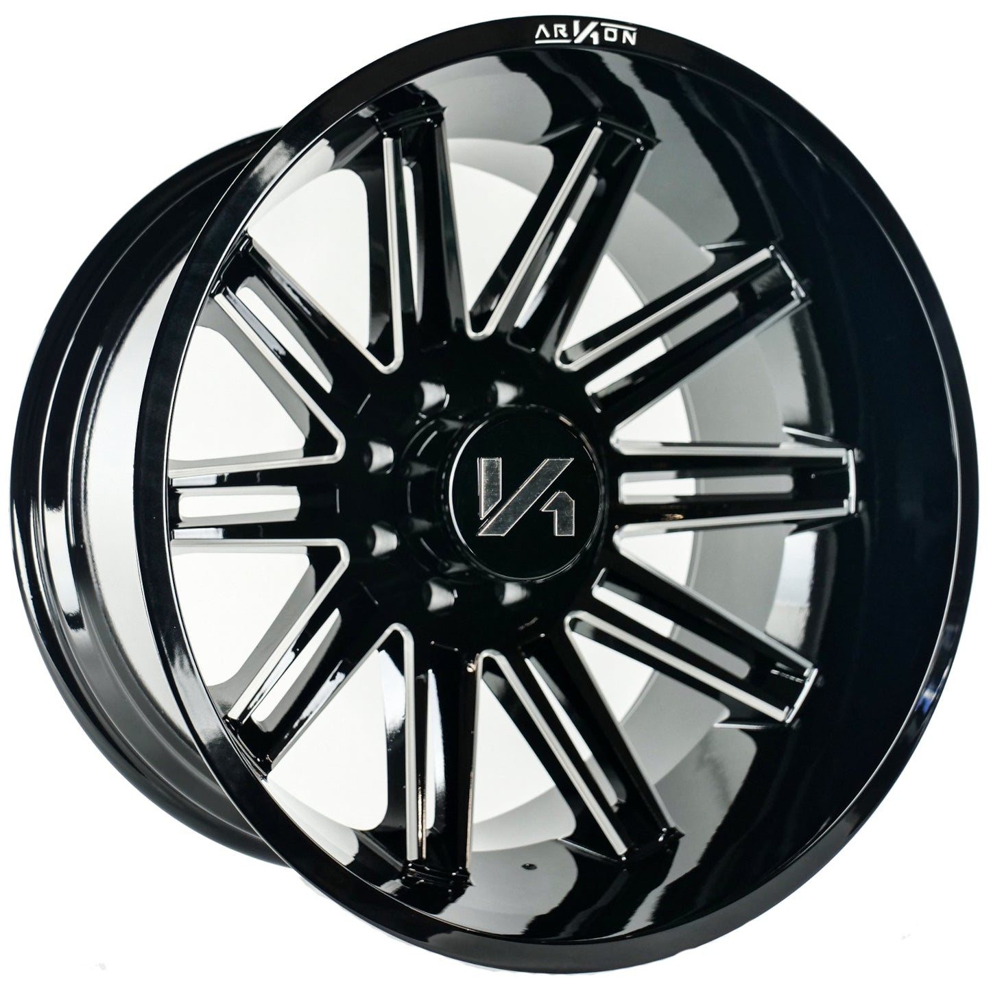 Churchill Off Road Wheels Gloss Black Milled Edges 22x12 8x6.5 -51 125.5mm Arkon Off Road